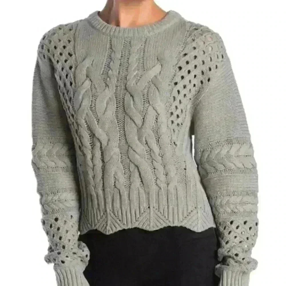 Fanco Knit Scalloped Hem Pullover Grey L